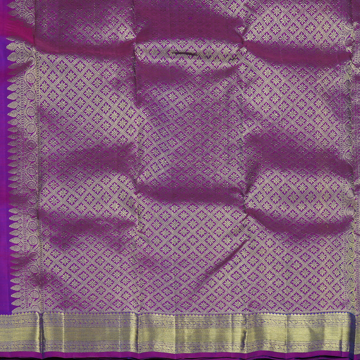 Hayagrivas Handloom Peacock Blue Kanjivaram Silk Saree with Purple Border KBF24D1-9