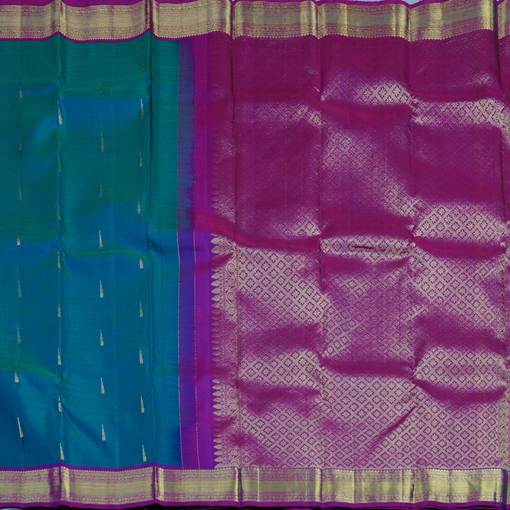 Hayagrivas Handloom Peacock Blue Kanjivaram Silk Saree with Purple Border KBF24D1-9