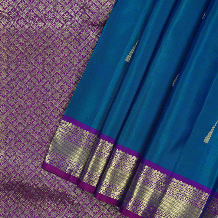 Hayagrivas Handloom Peacock Blue Kanjivaram Silk Saree with Purple Border KBF24D1-9