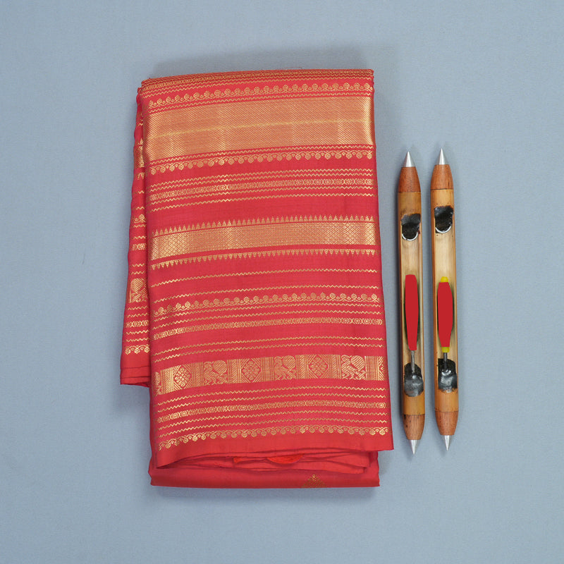 Hayagrivas Handloom Reddish-Pink Kanjivaram Silk Saree KBF24D3-2