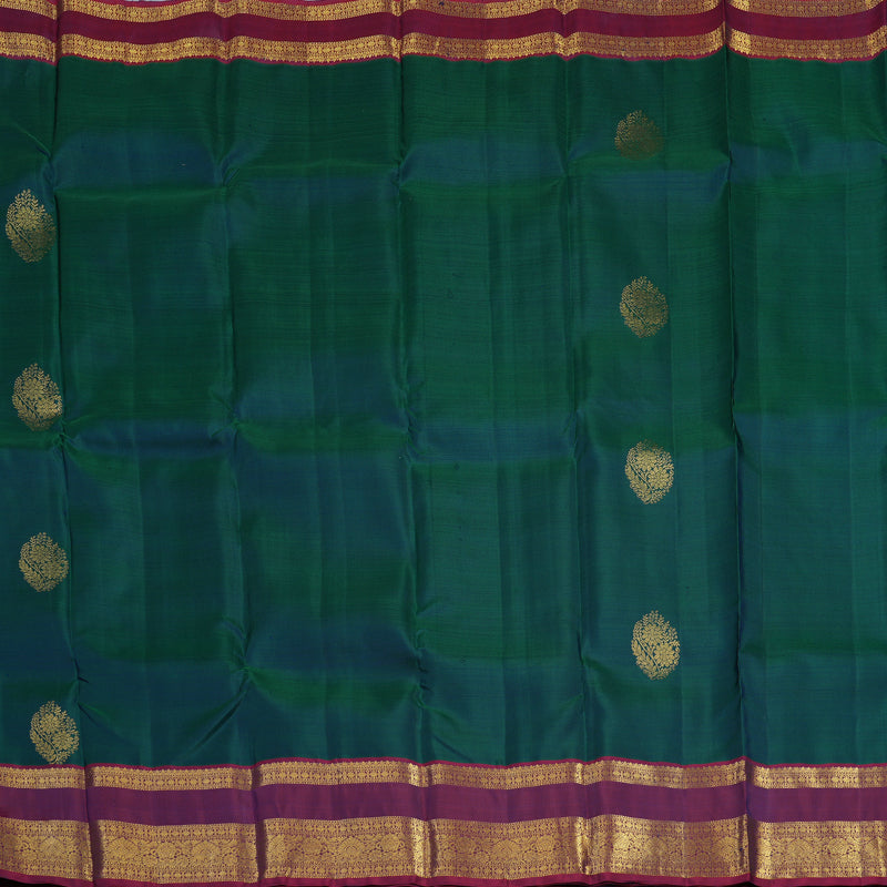 Hayagrivas Handloom Peacock Green Kanjivaram Silk Saree with Magenta Border KBF24D4-1