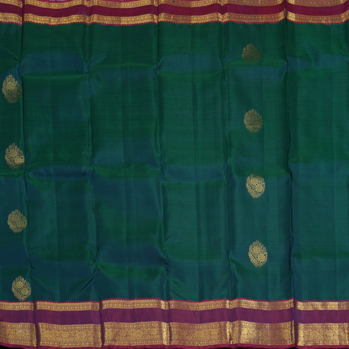 Hayagrivas Handloom Peacock Green Kanjivaram Silk Saree with Magenta Border KBF24D4-1