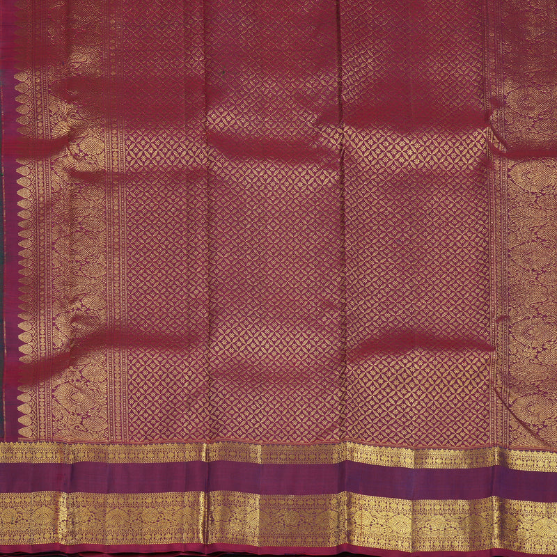 Hayagrivas Handloom Peacock Green Kanjivaram Silk Saree with Magenta Border KBF24D4-1