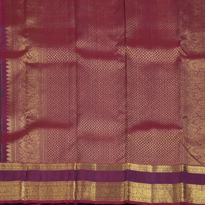 Hayagrivas Handloom Peacock Green Kanjivaram Silk Saree with Magenta Border KBF24D4-1