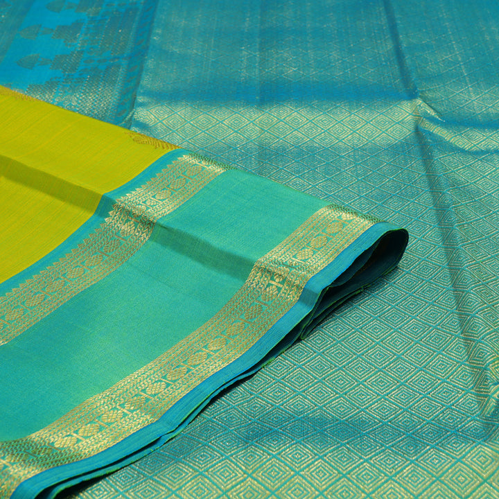 Hayagrivas Handloom Lime Green Kanjivaram Silk Saree with Aqua Green Border KBF24D4-6