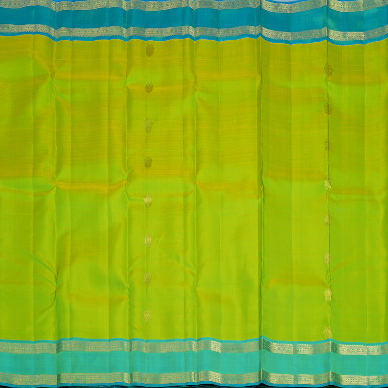 Hayagrivas Handloom Lime Green Kanjivaram Silk Saree with Aqua Green Border KBF24D4-6