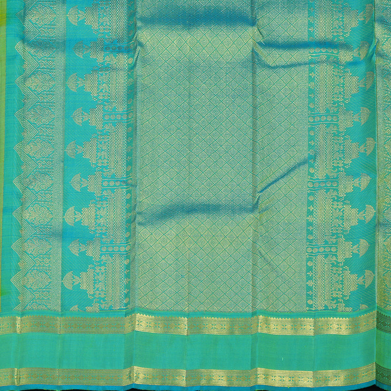 Hayagrivas Handloom Lime Green Kanjivaram Silk Saree with Aqua Green Border KBF24D4-6