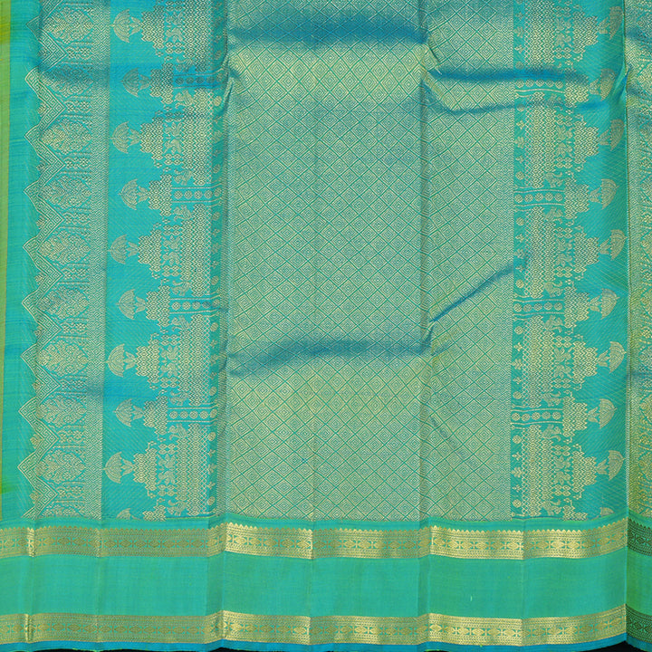 Hayagrivas Handloom Lime Green Kanjivaram Silk Saree with Aqua Green Border KBF24D4-6