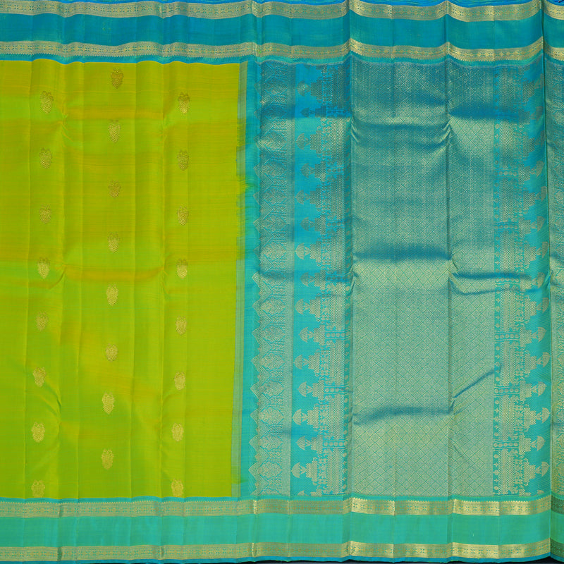 Hayagrivas Handloom Lime Green Kanjivaram Silk Saree with Aqua Green Border KBF24D4-6