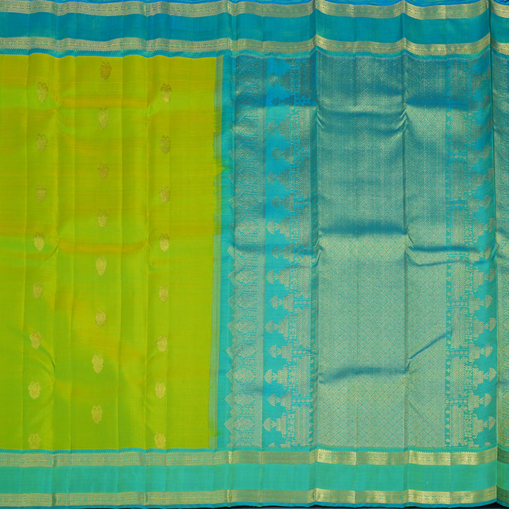 Hayagrivas Handloom Lime Green Kanjivaram Silk Saree with Aqua Green Border KBF24D4-6