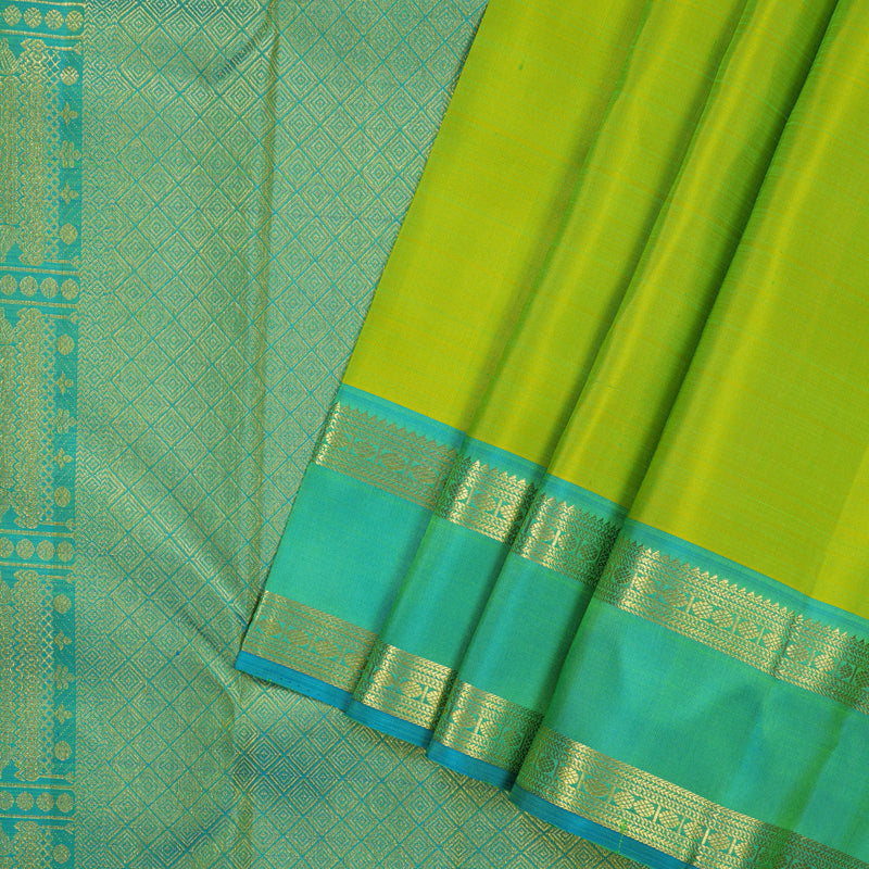 Hayagrivas Handloom Lime Green Kanjivaram Silk Saree with Aqua Green Border KBF24D4-6