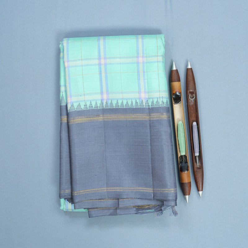 Hayagrivas Handloom Pastel Green Kanjivaram Silk Saree with Grey Border KBF250E1-1