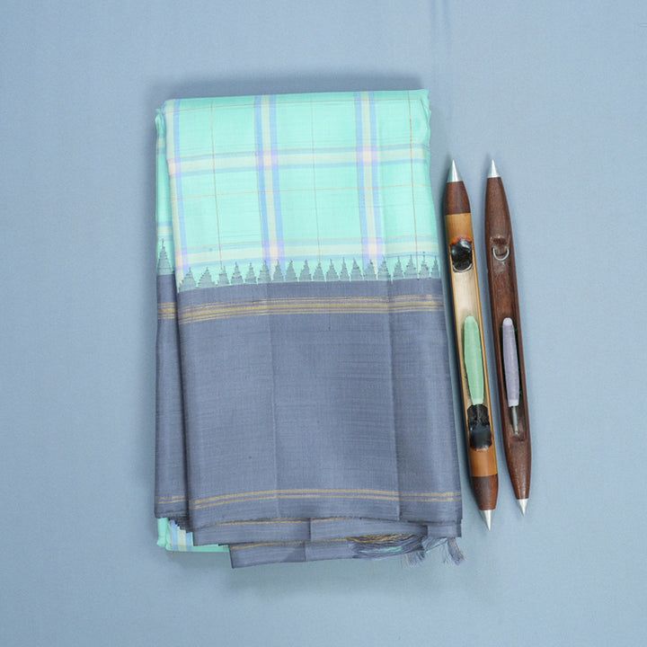 Hayagrivas Handloom Pastel Green Kanjivaram Silk Saree with Grey Border KBF250E1-1
