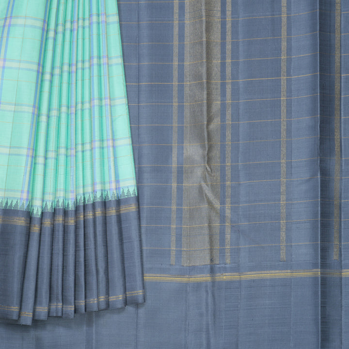 Hayagrivas Handloom Pastel Green Kanjivaram Silk Saree with Grey Border KBF250E1-1