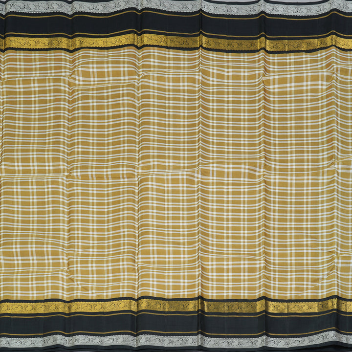 Hayagrivas Handloom Khaki Brown & White Checks Kanjivaram Silk Saree KBF250E2-1