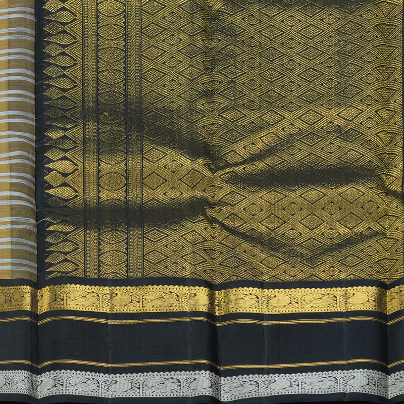 Hayagrivas Handloom Khaki Brown & White Checks Kanjivaram Silk Saree KBF250E2-1