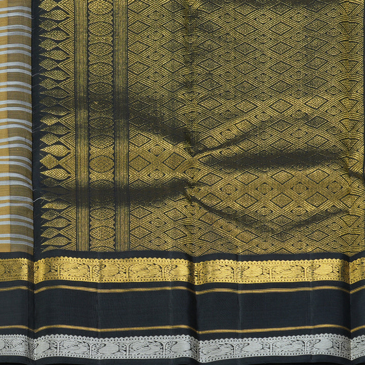 Hayagrivas Handloom Khaki Brown & White Checks Kanjivaram Silk Saree KBF250E2-1