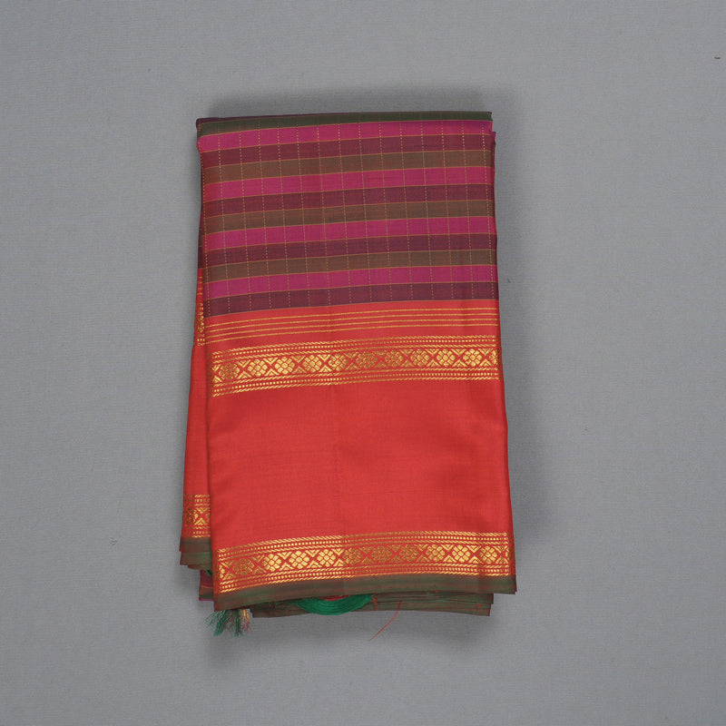 Hayagrivas Handloom Multicolour Checks Kanjivaram Silk Saree with Red Border KBF250E6-1