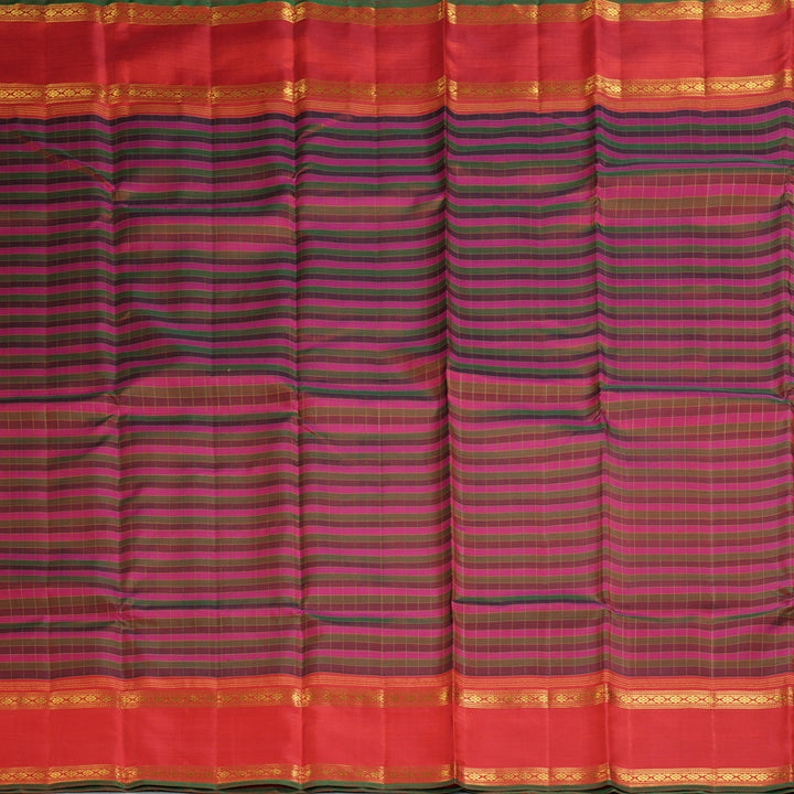 Hayagrivas Handloom Multicolour Checks Kanjivaram Silk Saree with Red Border KBF250E6-1