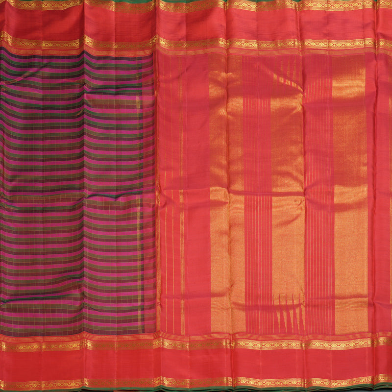 Hayagrivas Handloom Multicolour Checks Kanjivaram Silk Saree with Red Border KBF250E6-1