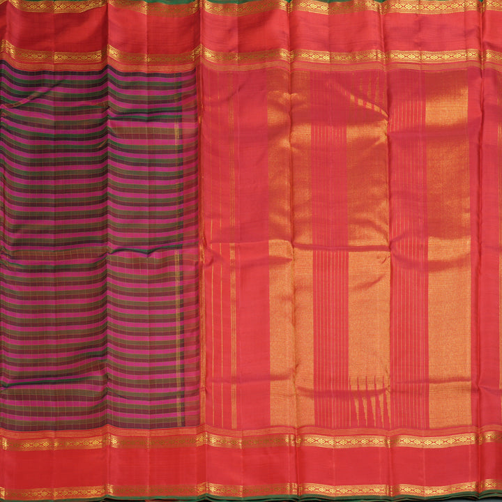 Hayagrivas Handloom Multicolour Checks Kanjivaram Silk Saree with Red Border KBF250E6-1