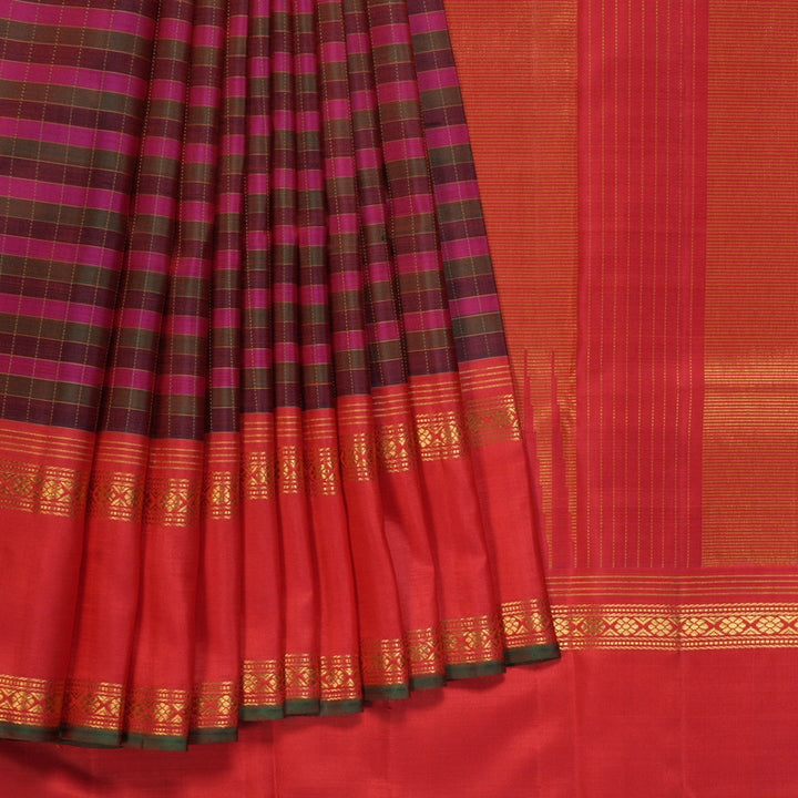 Hayagrivas Handloom Multicolour Checks Kanjivaram Silk Saree with Red Border KBF250E6-1