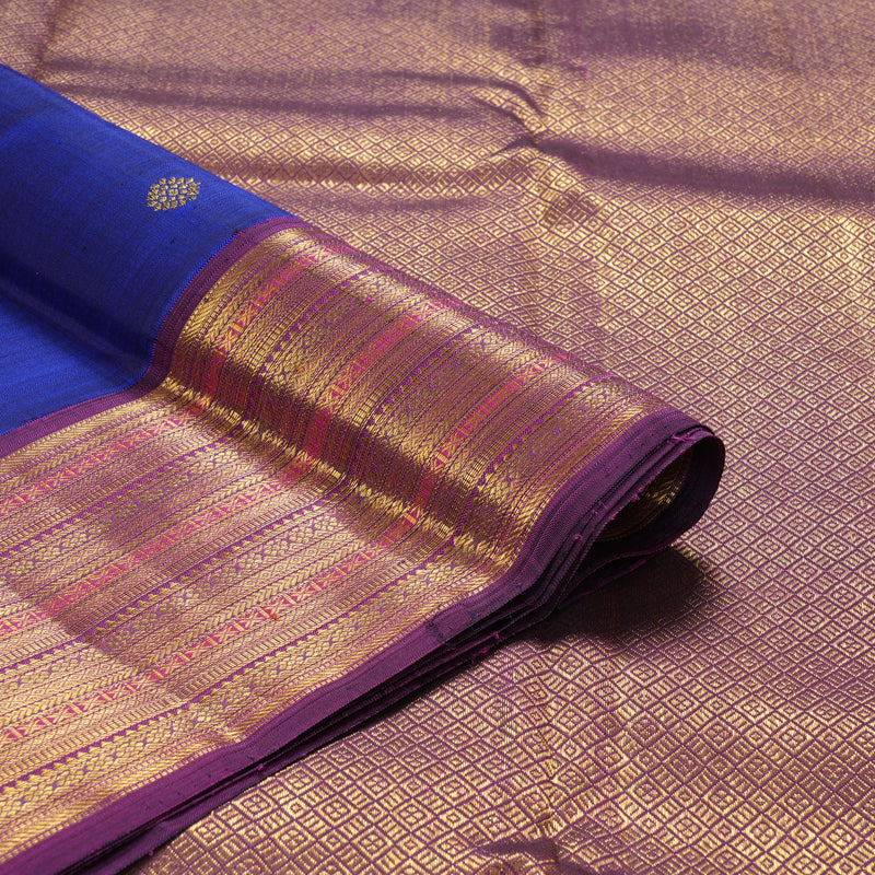 Hayagrivas Handloom MS Blue Kanjivaram Silk Saree with Purple Border KBF250E8-1