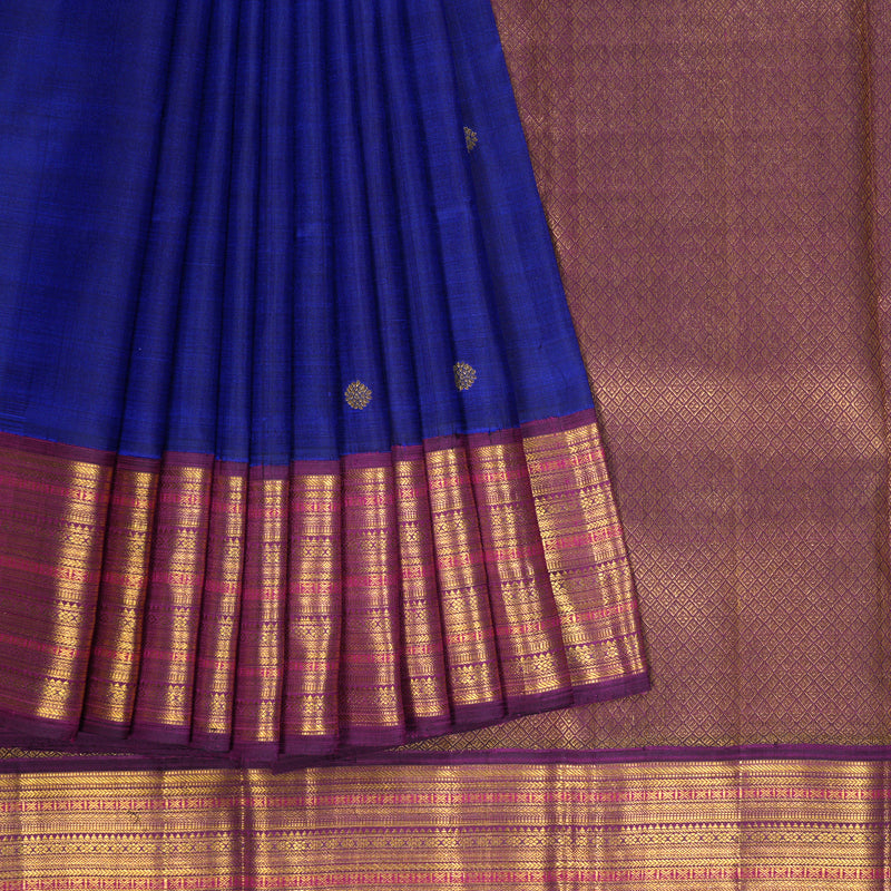 Hayagrivas Handloom MS Blue Kanjivaram Silk Saree with Purple Border KBF250E8-1