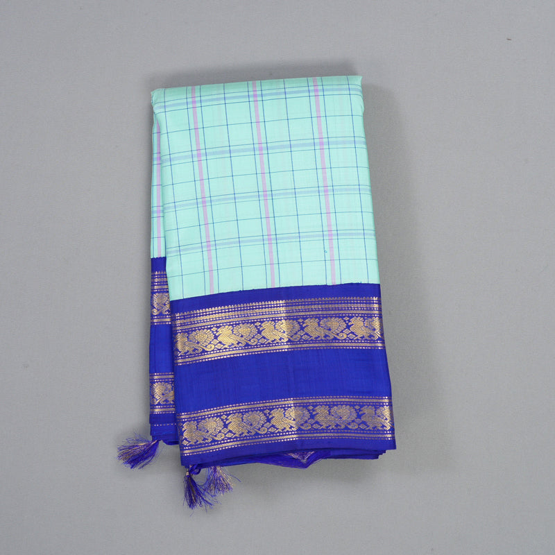 Hayagrivas Handloom Pastel Green Kanjivaram Silk Saree with MS Blue Border KBF250E9-1
