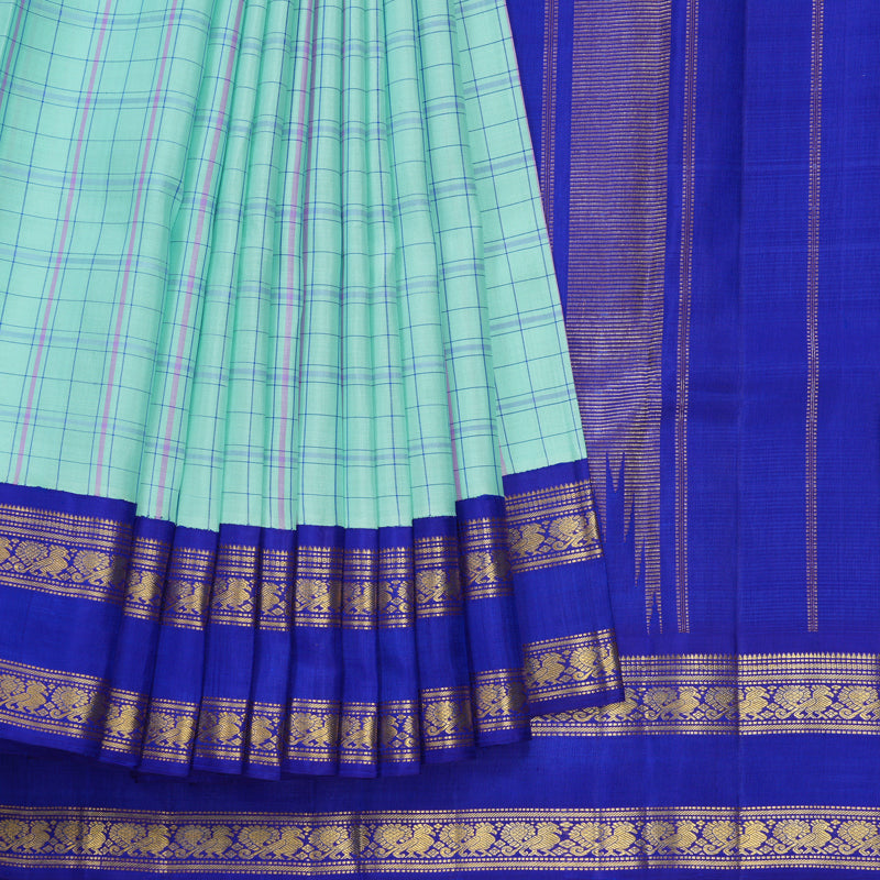 Hayagrivas Handloom Pastel Green Kanjivaram Silk Saree with MS Blue Border KBF250E9-1