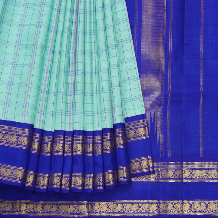 Hayagrivas Handloom Pastel Green Kanjivaram Silk Saree with MS Blue Border KBF250E9-1