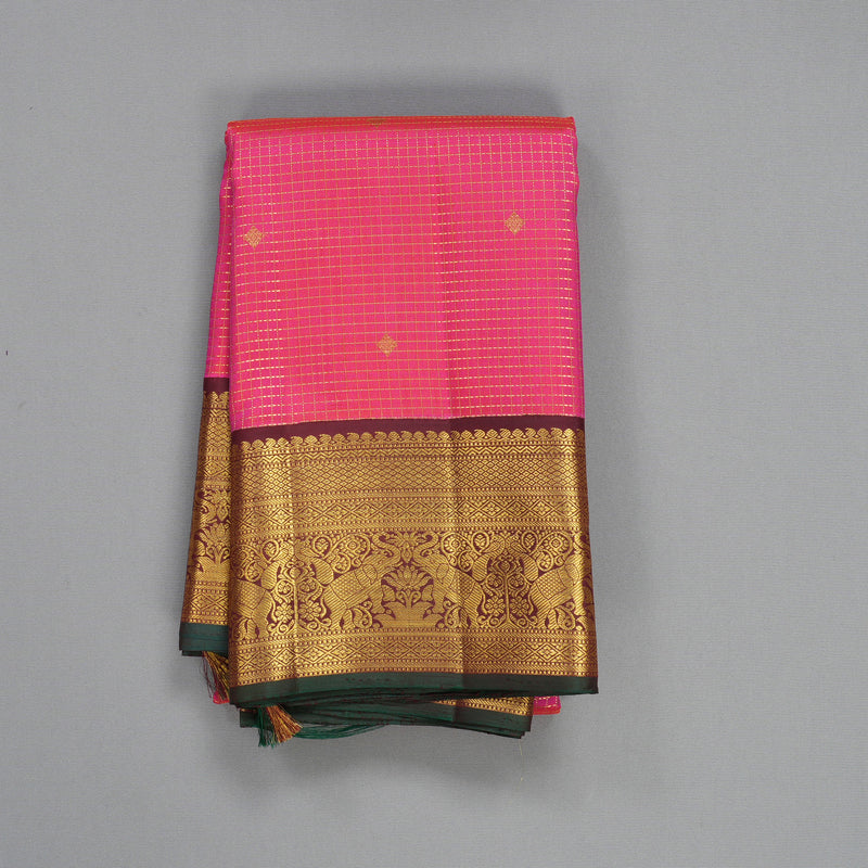 Hayagrivas Handloom Rani Pink Kanjivaram Silk Saree with Brown Border KBF251E10-1