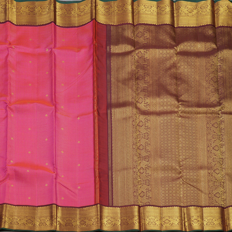 Hayagrivas Handloom Rani Pink Kanjivaram Silk Saree with Brown Border KBF251E10-1