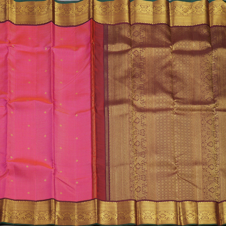 Hayagrivas Handloom Rani Pink Kanjivaram Silk Saree with Brown Border KBF251E10-1