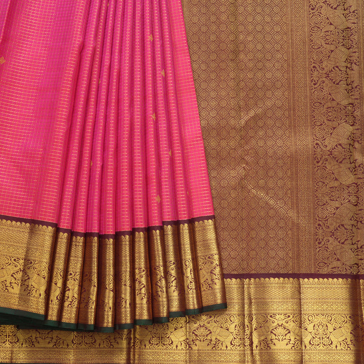 Hayagrivas Handloom Rani Pink Kanjivaram Silk Saree with Brown Border KBF251E10-1