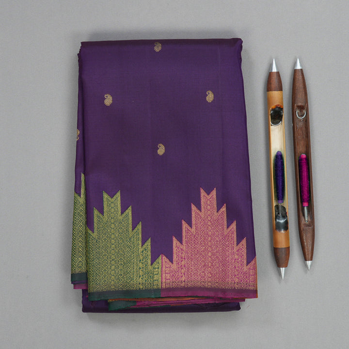 Hayagrivas Handloom Purple Kanjivaram Silk Saree with Temple Border KBF251E3-1