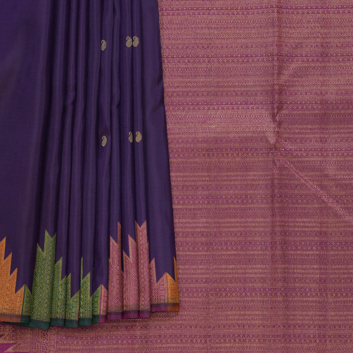 Hayagrivas Handloom Purple Kanjivaram Silk Saree with Temple Border KBF251E3-1