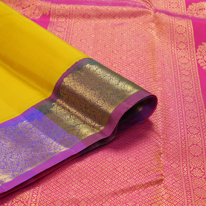 Hayagrivas Handloom Yellow Kanjivaram Silk Saree with Multicolour Border KBF251E7-1