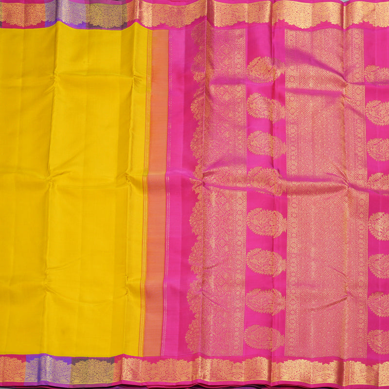 Hayagrivas Handloom Yellow Kanjivaram Silk Saree with Multicolour Border KBF251E7-1