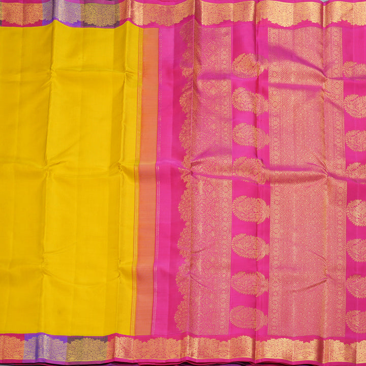 Hayagrivas Handloom Yellow Kanjivaram Silk Saree with Multicolour Border KBF251E7-1