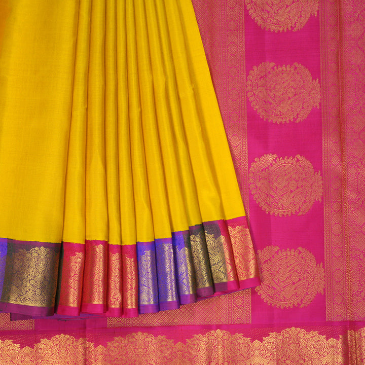 Hayagrivas Handloom Yellow Kanjivaram Silk Saree with Multicolour Border KBF251E7-1