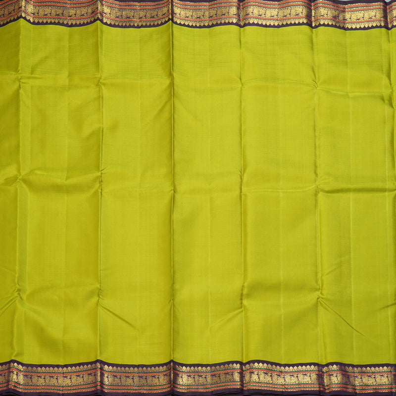 Hayagrivas Handloom Lime Green Kanjivaram Silk Saree with Violet Border KBF251E8-1