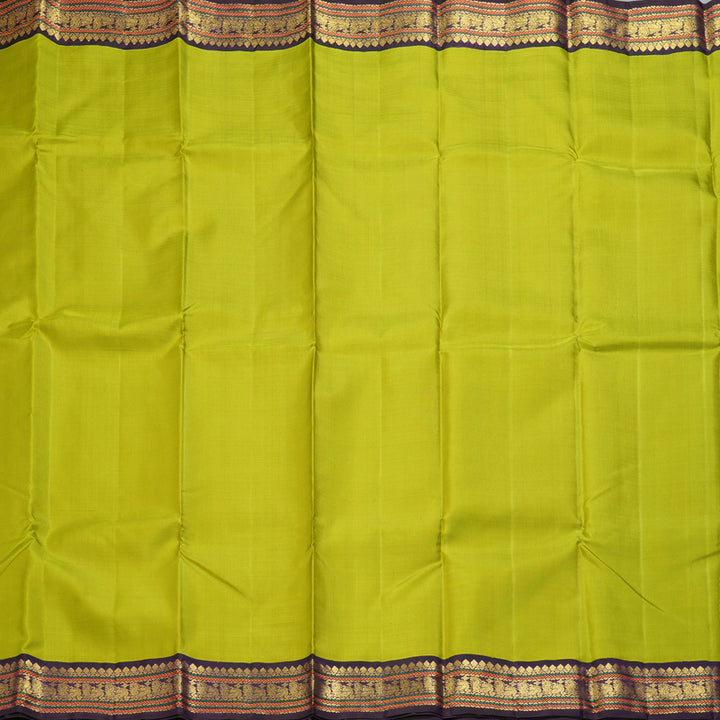 Hayagrivas Handloom Lime Green Kanjivaram Silk Saree with Violet Border KBF251E8-1