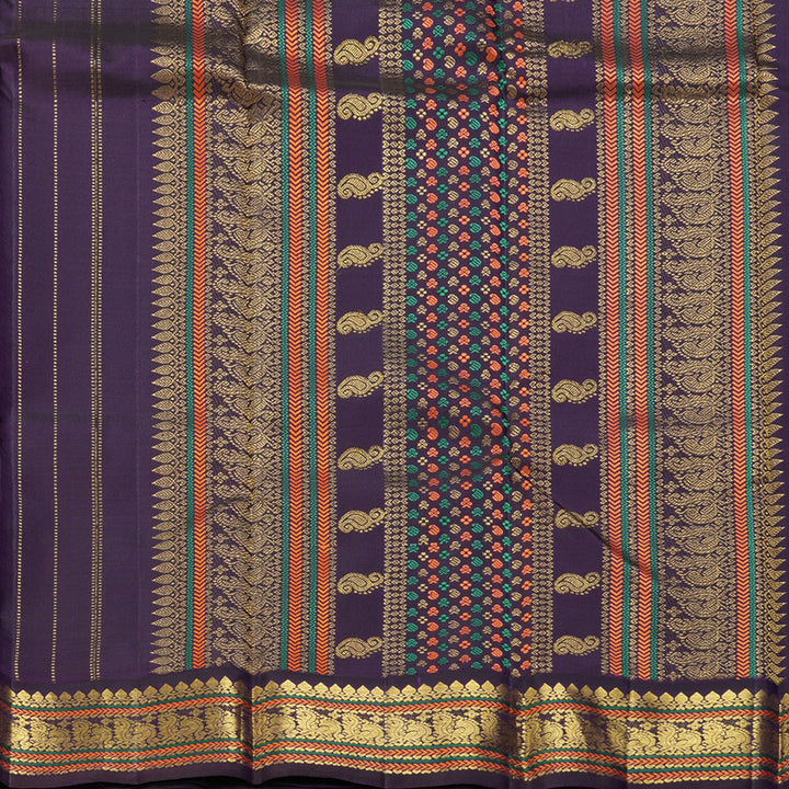 Hayagrivas Handloom Lime Green Kanjivaram Silk Saree with Violet Border KBF251E8-1