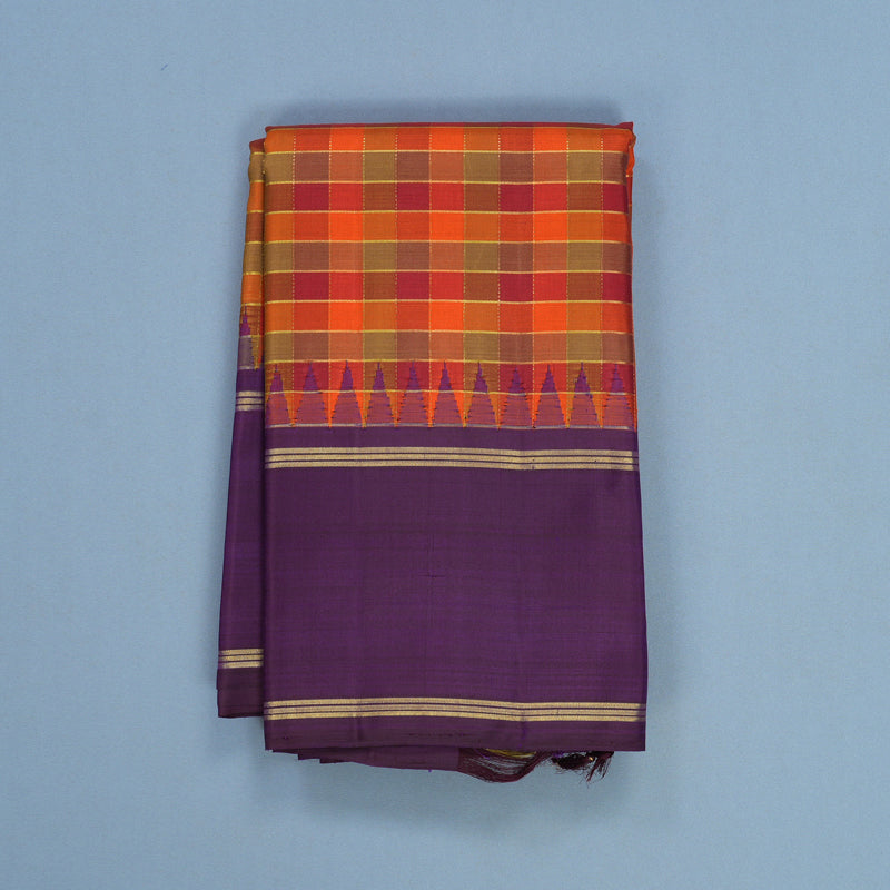 Hayagrivas Handloom Multicolour Checks Kanjivaram Silk Saree with Purple Border KBF251E9-1