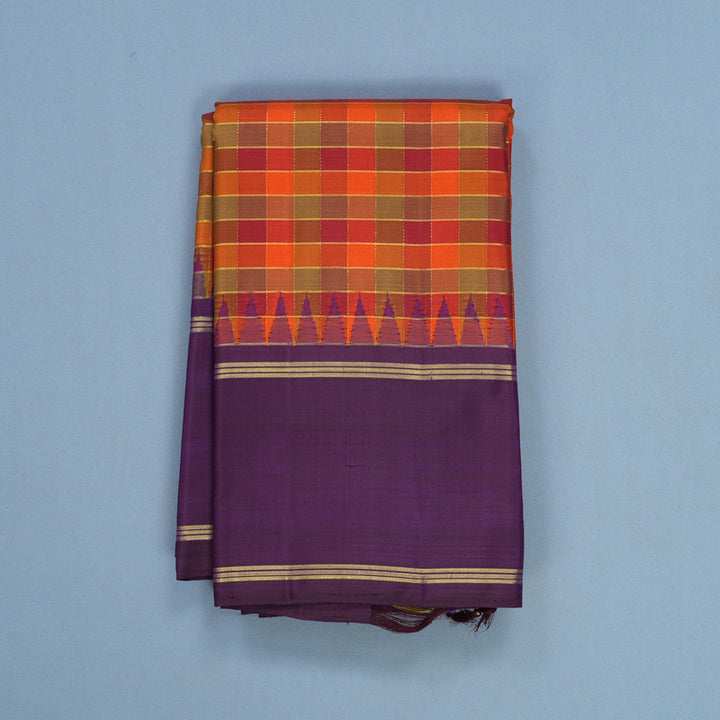 Hayagrivas Handloom Multicolour Checks Kanjivaram Silk Saree with Purple Border KBF251E9-1