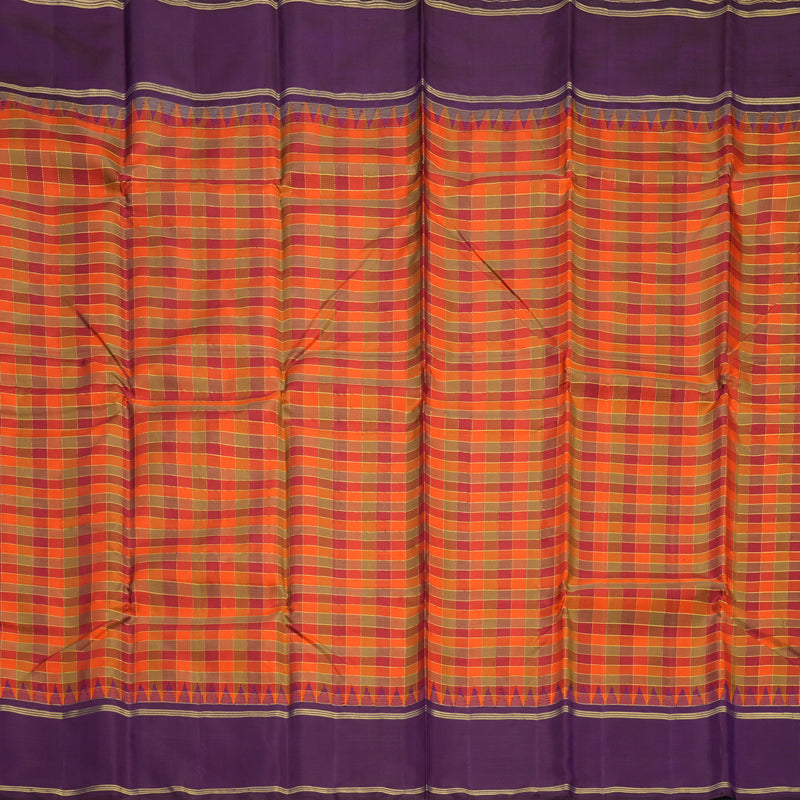 Hayagrivas Handloom Multicolour Checks Kanjivaram Silk Saree with Purple Border KBF251E9-1