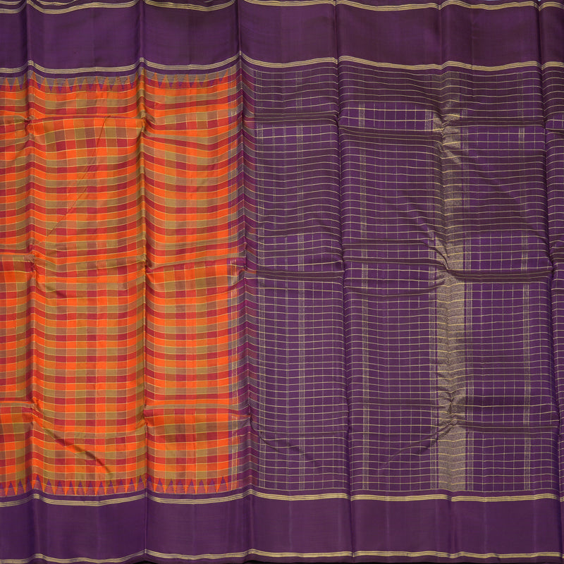 Hayagrivas Handloom Multicolour Checks Kanjivaram Silk Saree with Purple Border KBF251E9-1