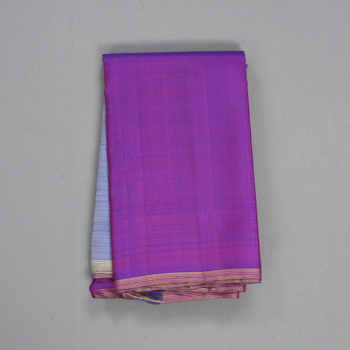 Hayagrivas Handloom Greyish-Blue Kanjivaram Silk Saree with Purple Border KBF252E2-1