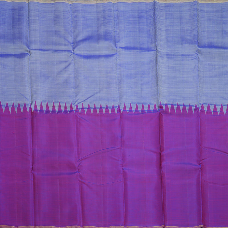 Hayagrivas Handloom Greyish-Blue Kanjivaram Silk Saree with Purple Border KBF252E2-1